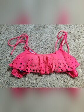 Victoria's Secret Hot Pink Star Cutout Ruffle Bikini Top